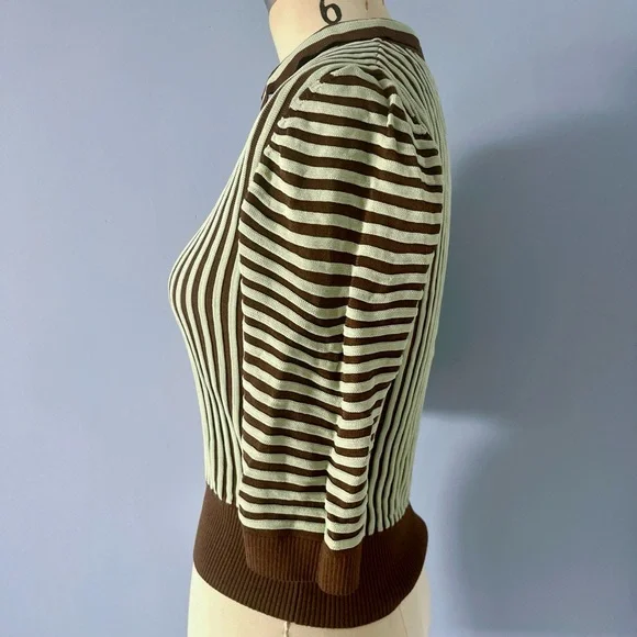 Zara Brown and White Striped V-Neck Sweater - Picture 3 of 8